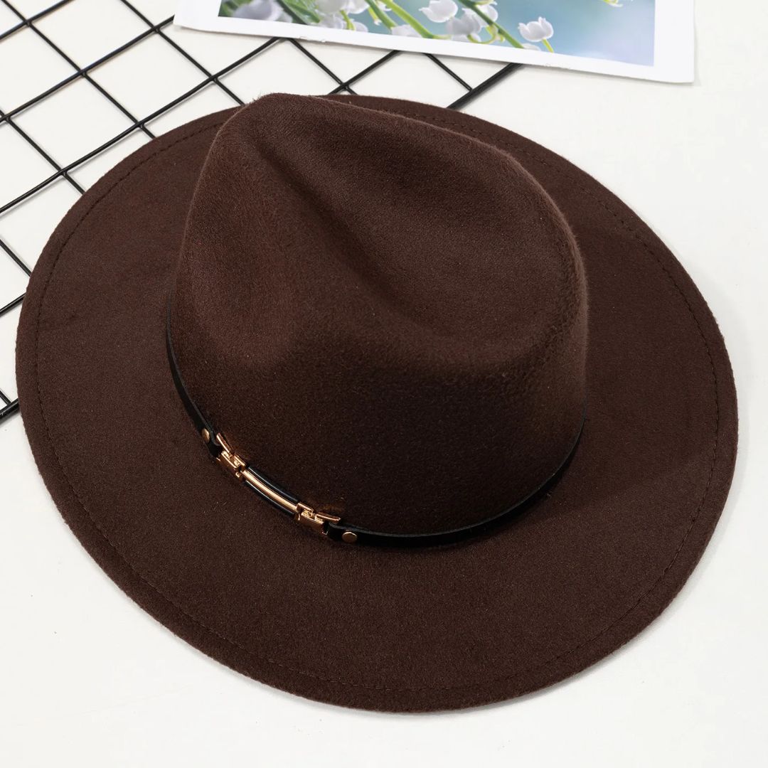Brauner Filzhut mit schwarzem Band, stilvoller Fedora für Damen und Herren, modisches Accessoire.