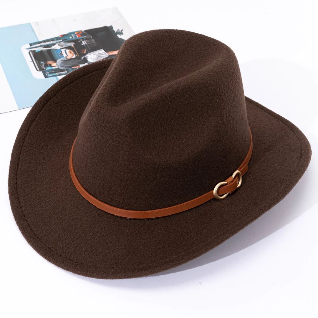 Brauner Filzhut mit Lederband, Westernstil, modisch, Herrenaccessoire, Outdoor, elegant.