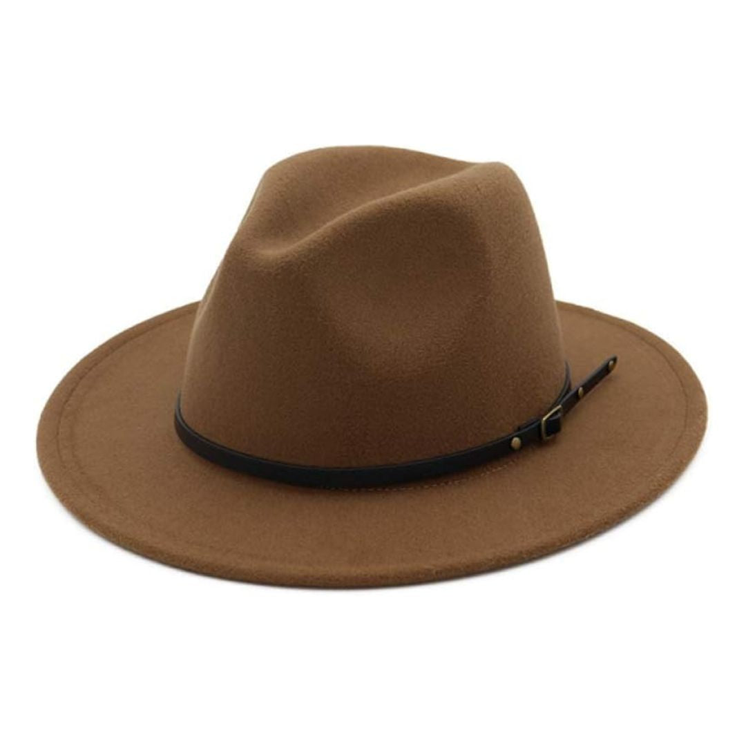 Brauner Fedora-Hut aus Filz mit schwarzem Band, stilvoller Herren- und Damenhut.