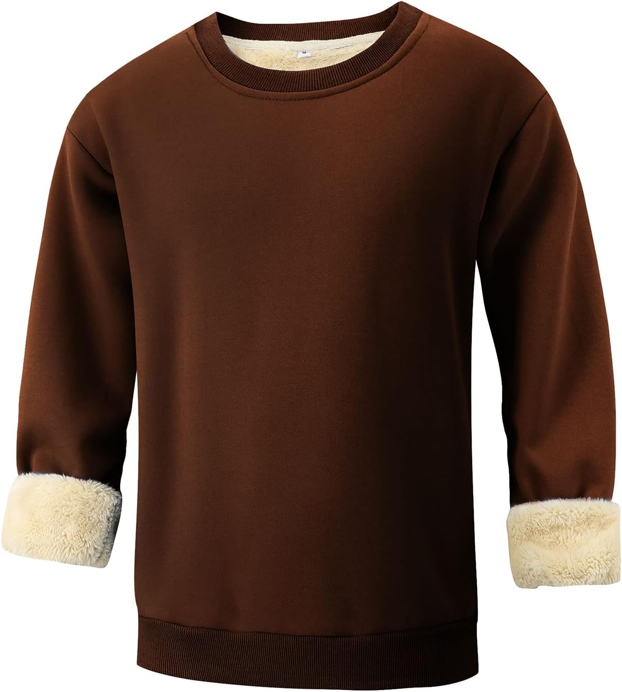 Brauner Pullover mit Fellfutter, langärmelig, warm, bequem, ideal für kalte Tage.