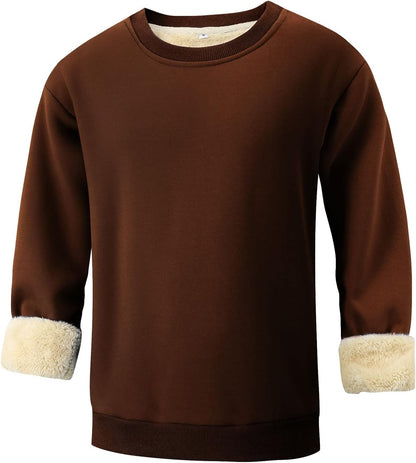 Brauner Pullover mit Fellfutter, langärmelig, warm, bequem, ideal für kalte Tage.