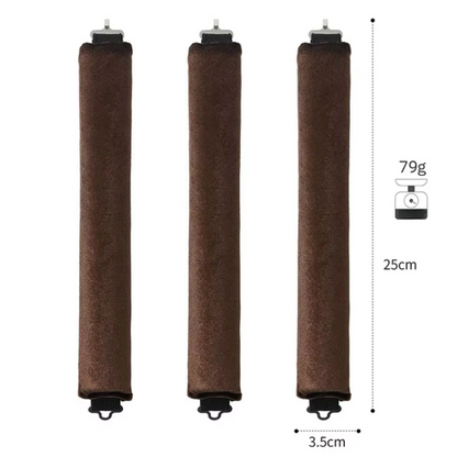 Drei braune Türdichtungen, 25cm lang, 3,5cm breit, 79g, Zugluftstopper, energiesparend.