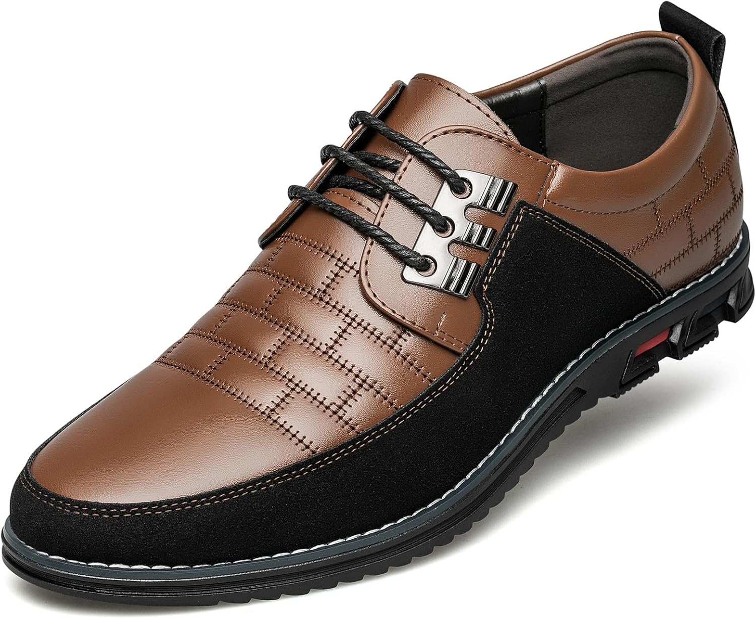 Brauner Herren-Lederschnürschuh, schwarz abgesetzt, elegantes Design, rutschfeste Sohle.