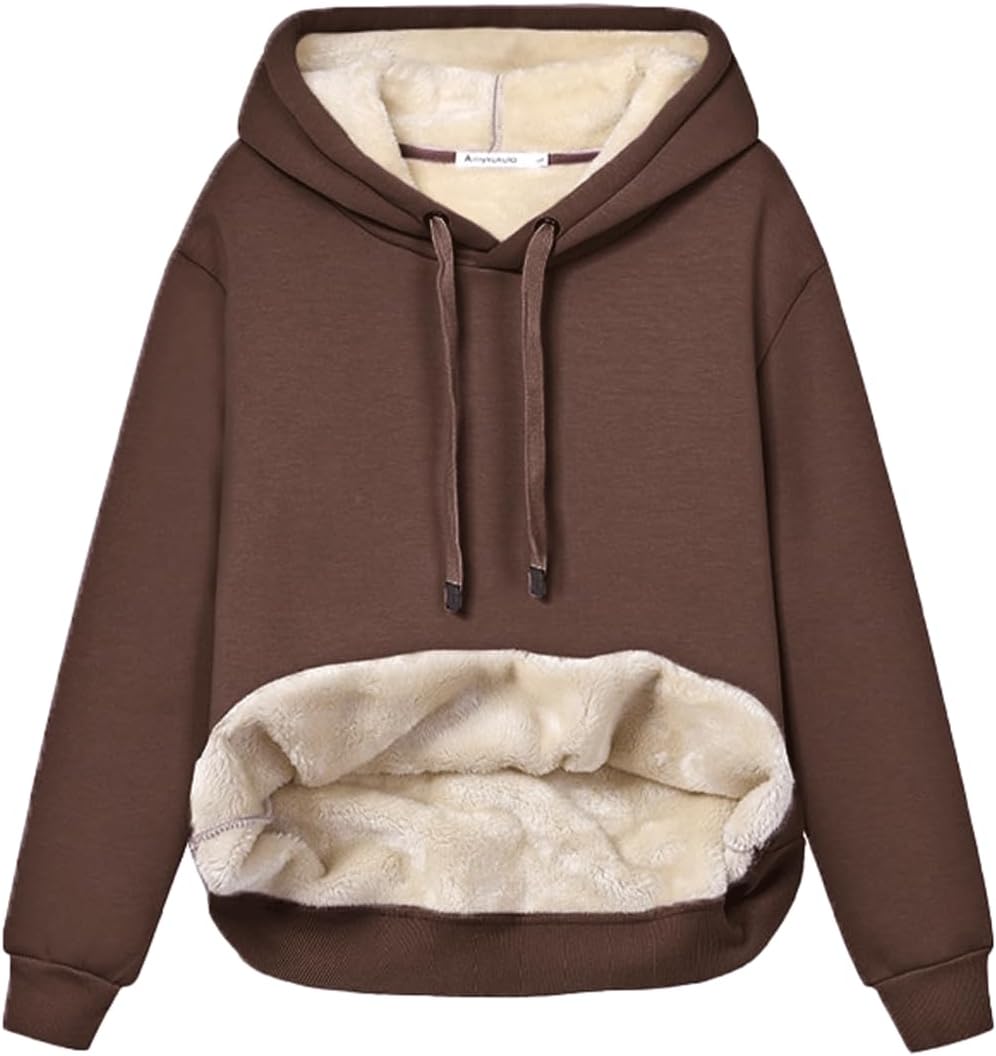 Brauner Kapuzenpullover mit Fleecefutter, Kängurutasche, Unisex, warm, gemütlich, Wintermode.