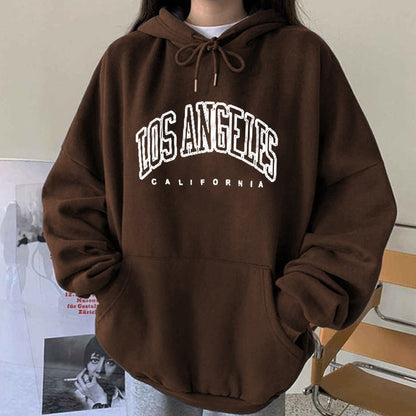 Brauner Hoodie mit "Los Angeles California" Aufdruck, Unisex, Baumwolle, lässige Mode.