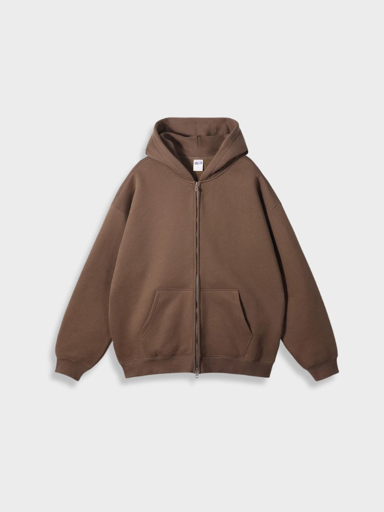 Brauner Kapuzenpullover mit Reißverschluss, Unisex, Baumwolle, lässig, modisch, bequem.
