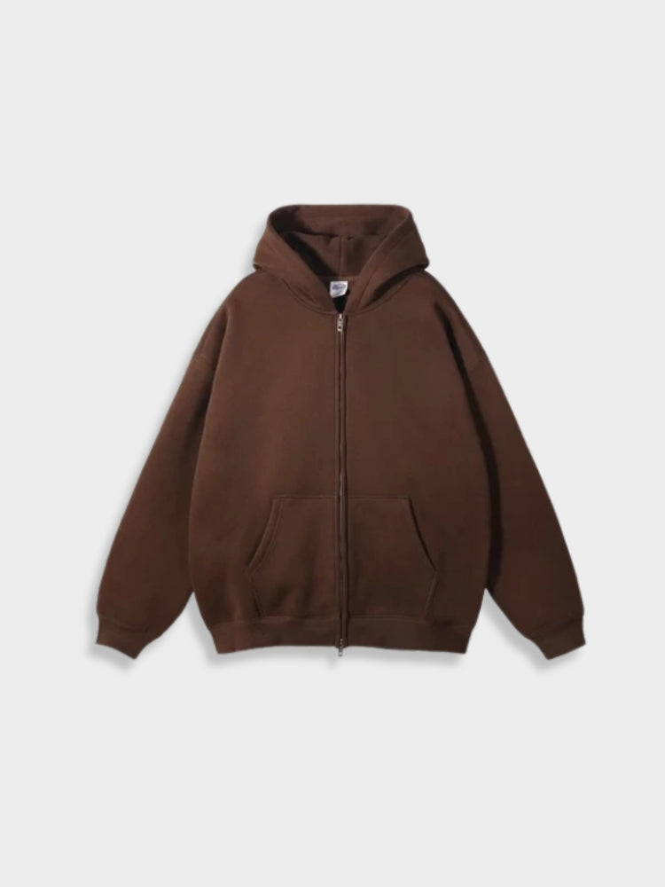 Brauner Kapuzenpullover mit Reißverschluss, Unisex, Baumwolle, lässig, modisch, Herbstkleidung.