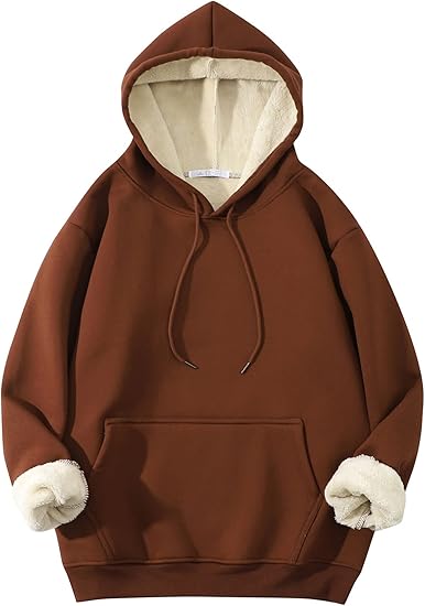 Brauner Kapuzenpullover mit Fleece-Futter, Unisex, warm, gemütlich, modisch, Winterkleidung.