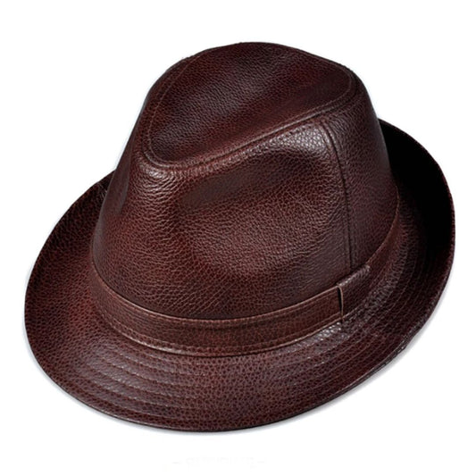 Brauner Leder-Fedora-Hut, stilvoll, klassisch, Herrenmode, Accessoire, hochwertig