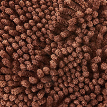 Brauner Mikrofaser-Badteppich, rutschfest, saugfähig, weiche Chenille-Struktur.