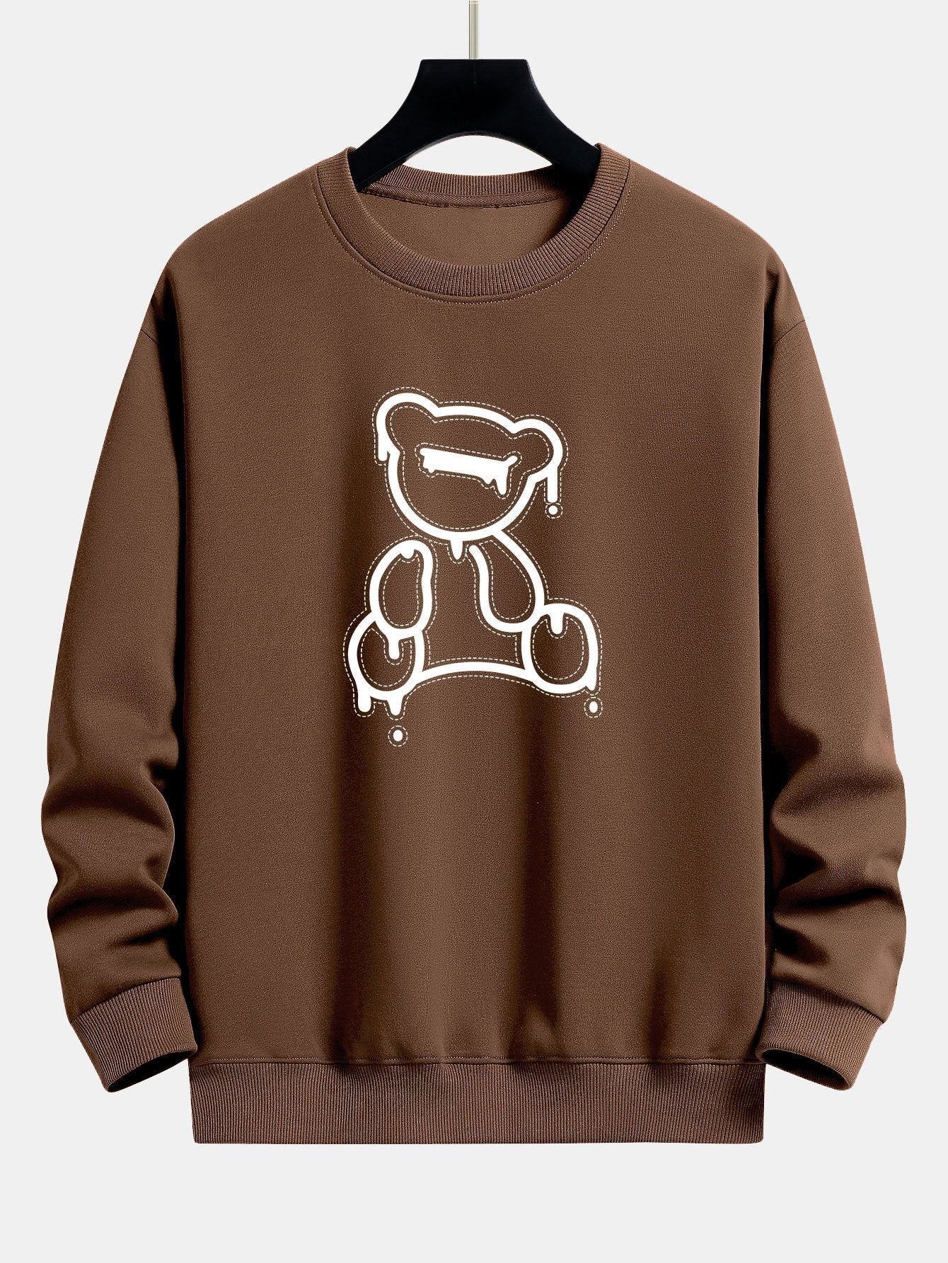 Brauner Pullover mit weißem Bären-Design, Unisex, Baumwolle, modisch, lässig, Herbstmode.