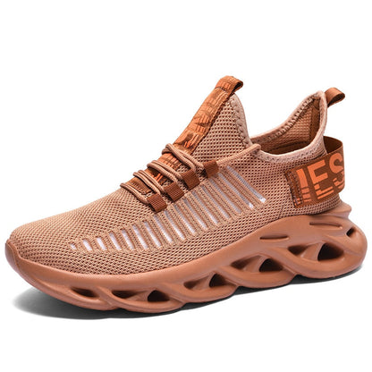 Brauner Sportschuh, atmungsaktives Mesh, rutschfeste Sohle, modisches Design, Herren Sneaker.