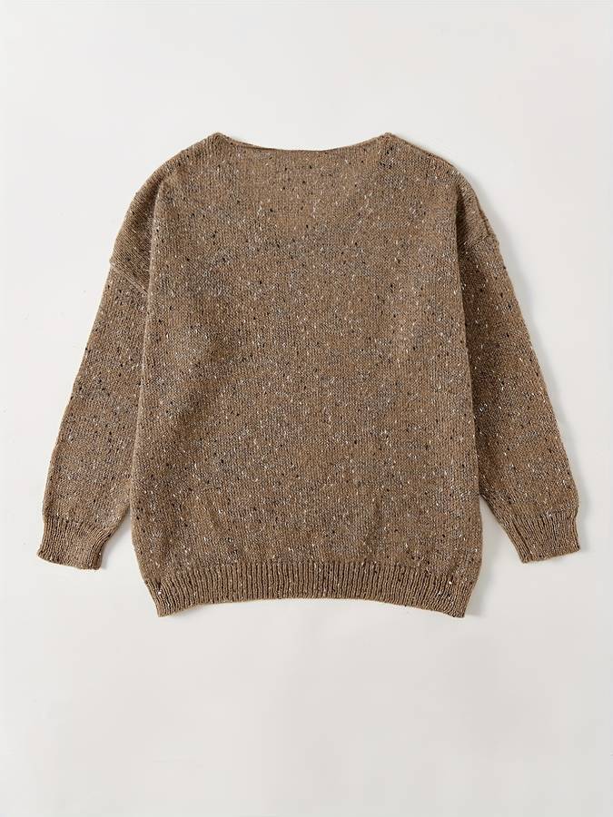 Brauner Strickpullover aus Wolle, lässiger Schnitt, Damenmode, Herbst-Winter-Kollektion.