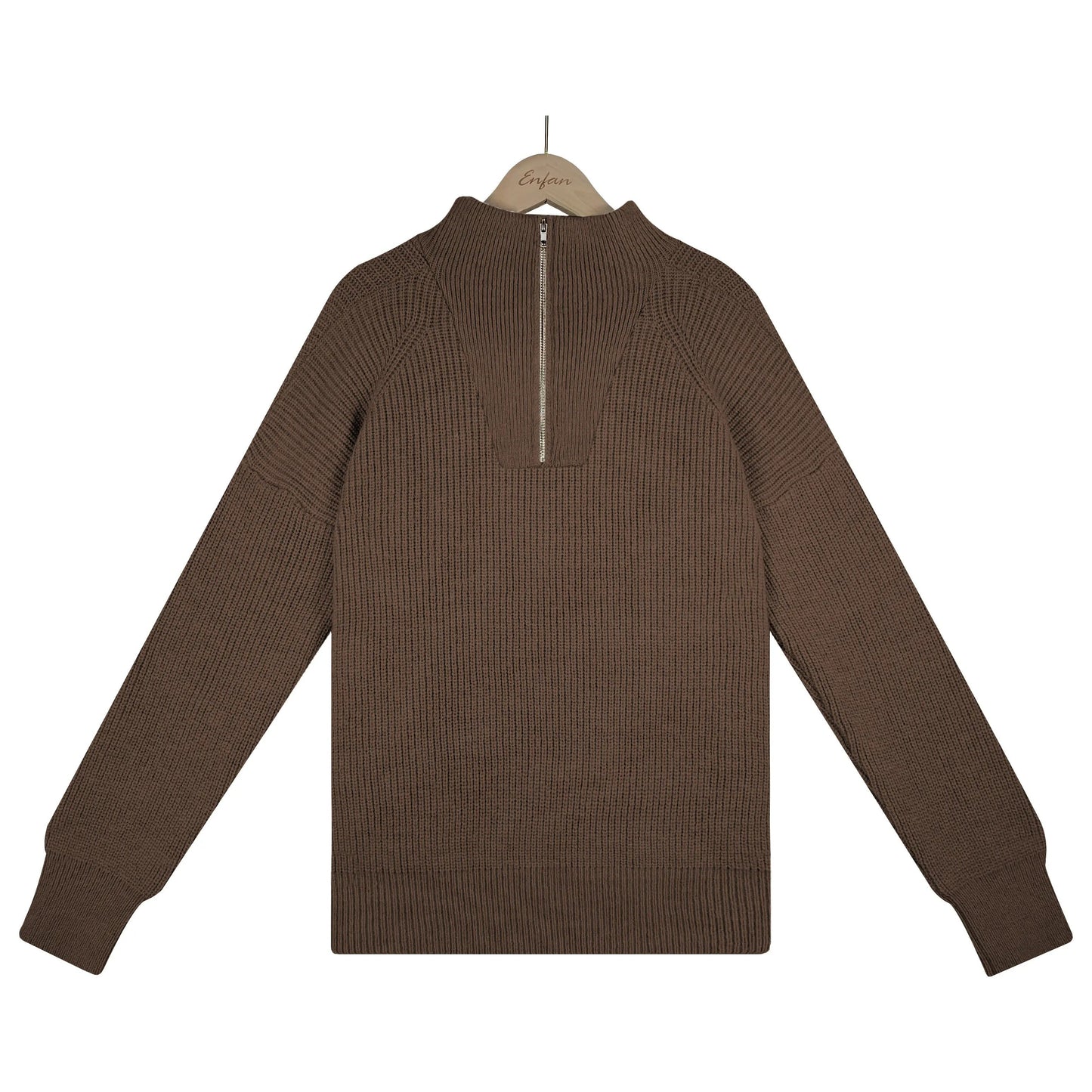 Brauner Strickpullover mit Reißverschluss, Herrenmode, Baumwolle, Herbstkollektion, elegant.