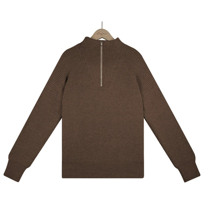 Brauner Strickpullover mit Reißverschluss, Herrenmode, Baumwolle, Herbstkollektion, elegant.