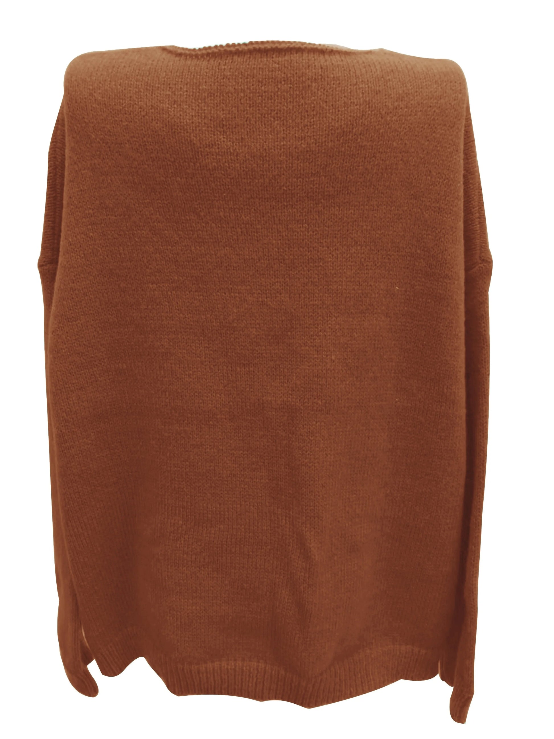 Brauner Strickpullover, Damenmode, weiches Material, Herbstkleidung, lässiger Stil.