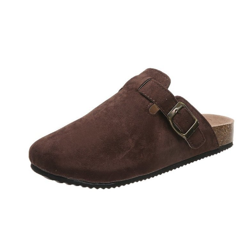 Brauner Wildleder-Clog mit Schnalle, bequemer Schuh, rutschfeste Sohle, Unisex-Design