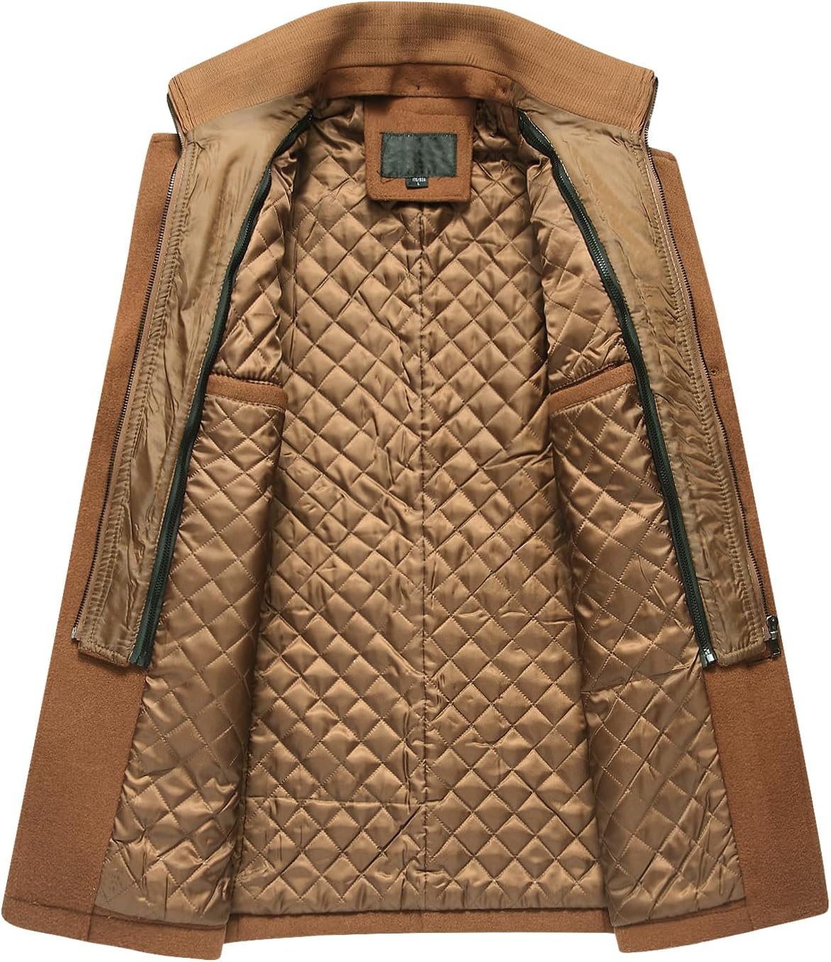 Brauner Herrenmantel mit gestepptem Innenfutter, eleganter Wintermantel, warm und stilvoll.