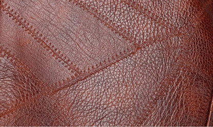 Braunes Leder mit Ziernähten, Nahaufnahme, Textur, hochwertiges Material, Polsterung.