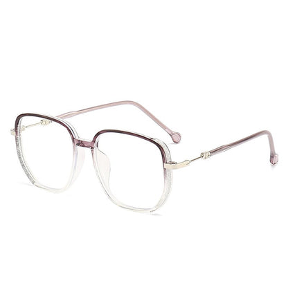 Lila Anti-Blau-Licht Lesebrille, stilvoll, tragbar, quadratisches Design, Metallrahmen.