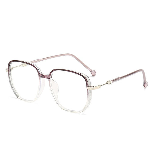 Lila Anti-Blau-Licht Lesebrille, stilvoll, tragbar, quadratisches Design, Metallrahmen.