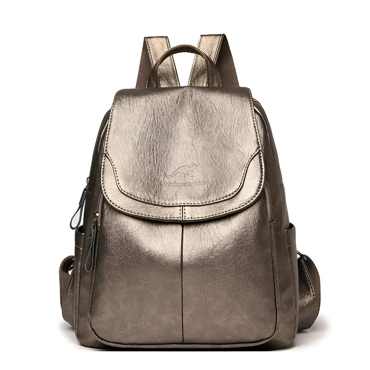 Bronzefarbener Leder-Rucksack, modisch, Damen, mit Reißverschluss, elegant, Alltagsgebrauch.