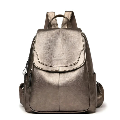 Bronzefarbener Leder-Rucksack, modisch, Damen, mit Reißverschluss, elegant, Alltagsgebrauch.