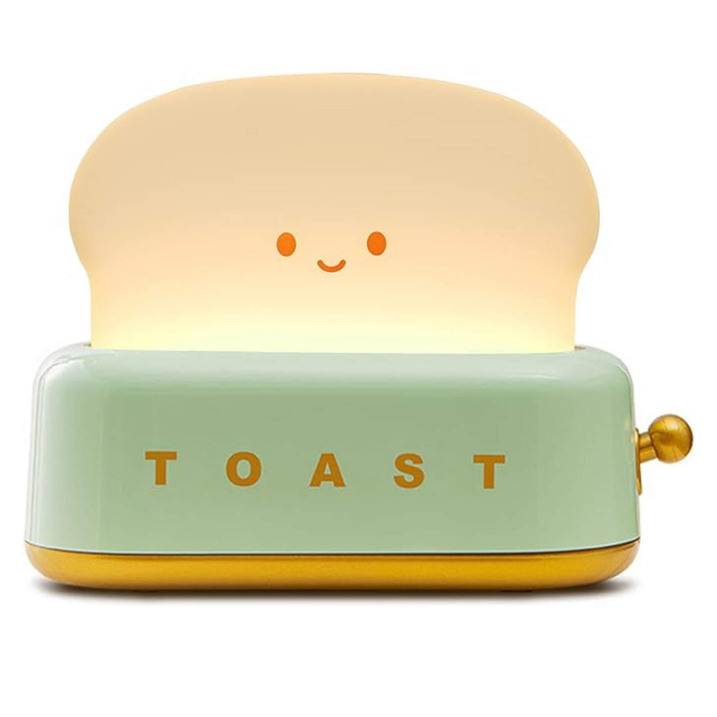 Nachtlicht in Toasterform, grün-gelb, mit lächelndem Gesicht, Kinderzimmer-Dekoration.