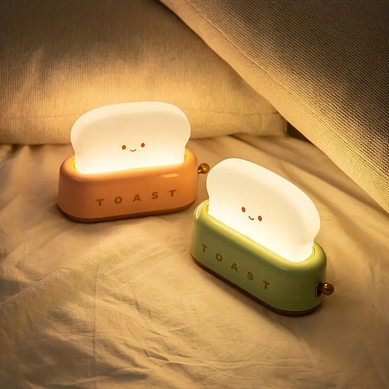 Niedliche Toast-Nachtlichter, LED, warmweiß, Kinderzimmer, Dekoration, energiesparend.