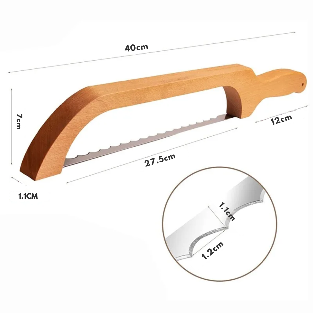 Holz-Brotmesser mit Wellenschliff, 40 cm, ergonomischer Griff, ideal zum Schneiden von Brot.