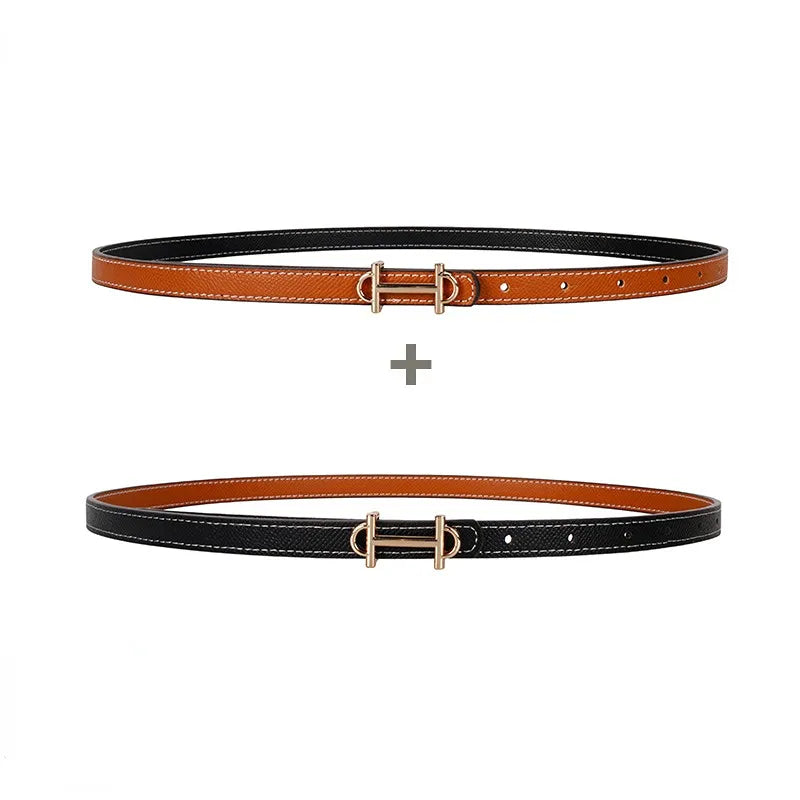 Brauner und schwarzer Ledergürtel mit goldener Schnalle, modisches Accessoire, Unisex.
