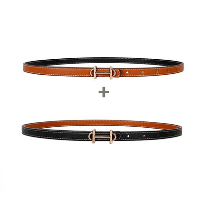 Brauner und schwarzer Ledergürtel mit goldener Schnalle, modisches Accessoire, Unisex.