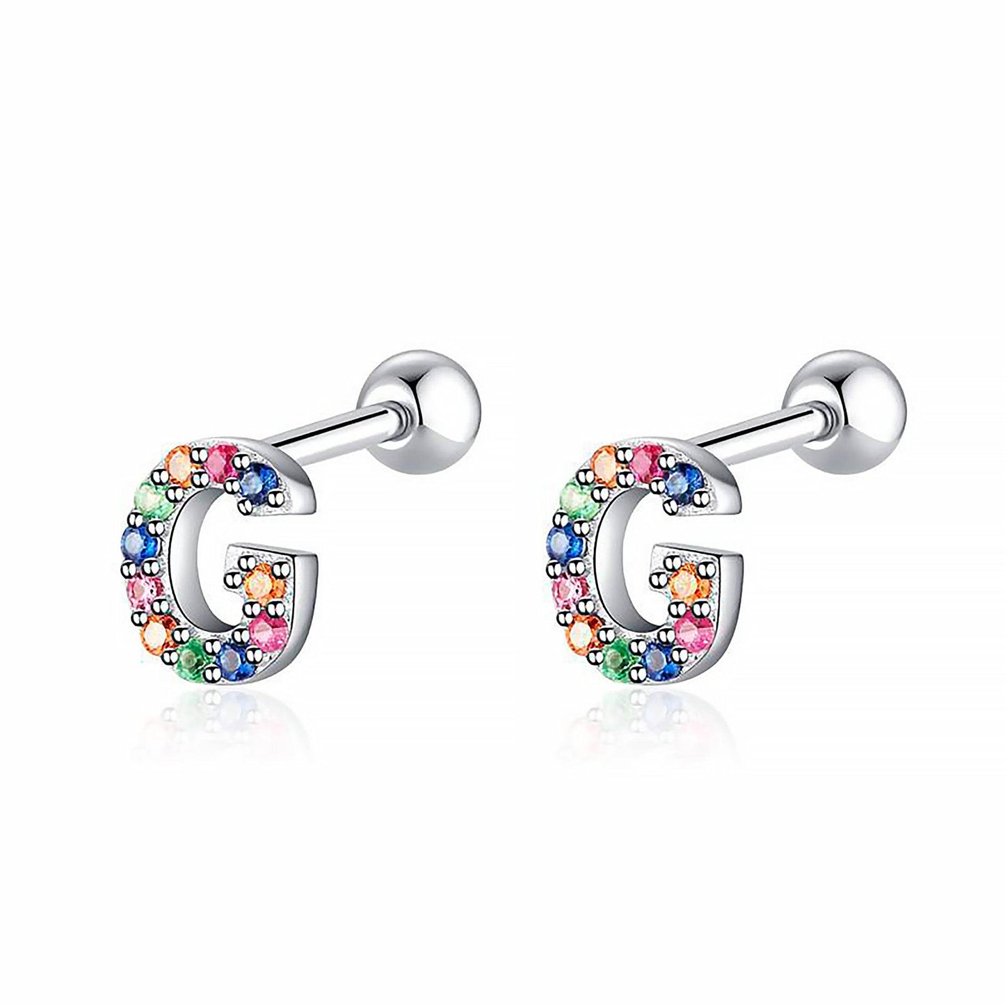 Bunte Buchstaben-Ohrringe, silberne G-Form, mit Kristallen, modischer Schmuck.
