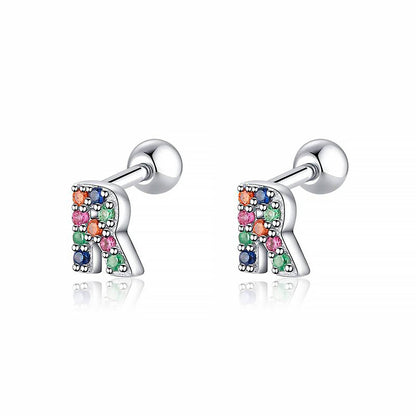 Silberne Ohrringe mit bunten Buchstaben, Schmuck, modisch, Damenaccessoire, Geschenkidee.