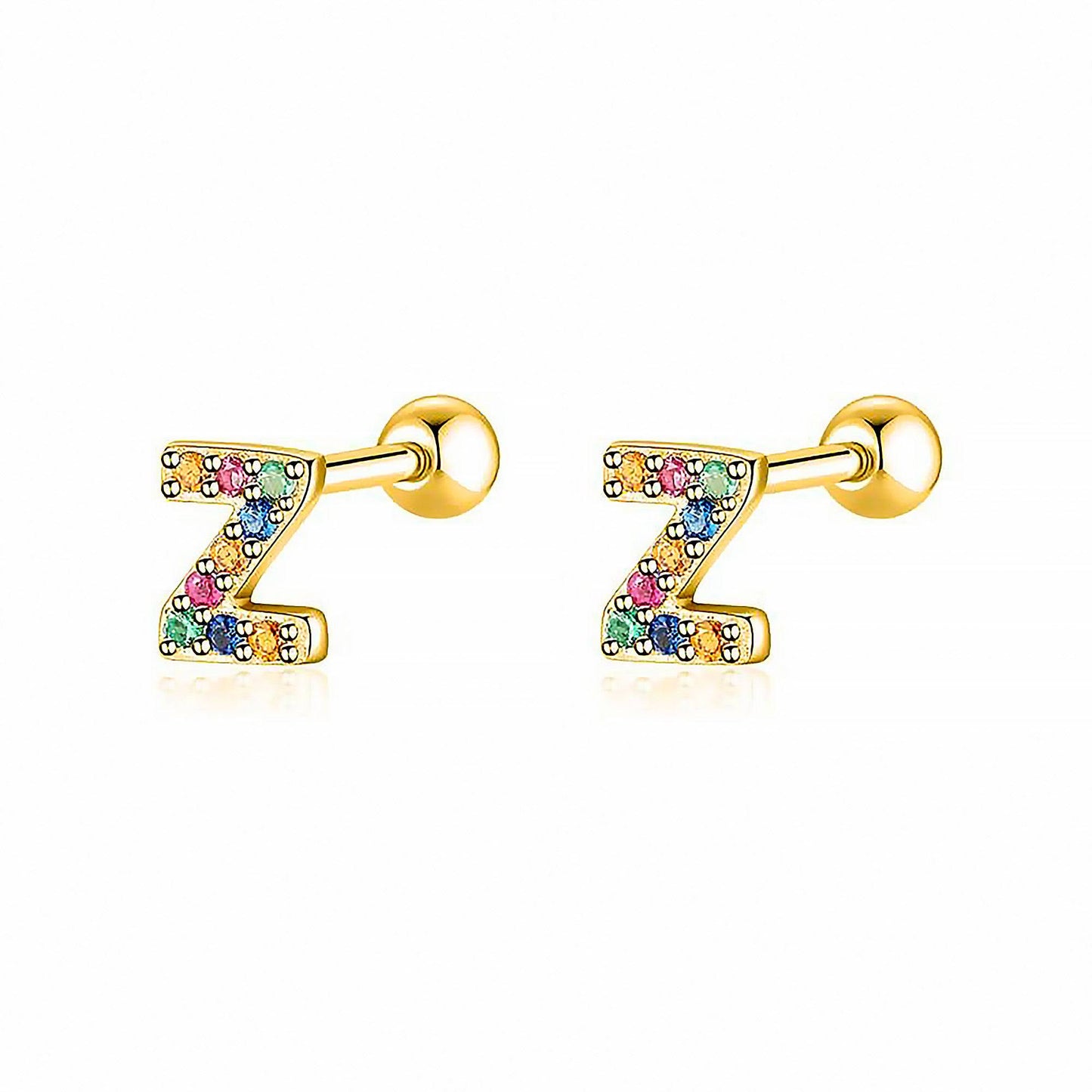 Goldene Ohrringe mit bunten Buchstaben Z, Schmuck, modisch, Damenaccessoire.