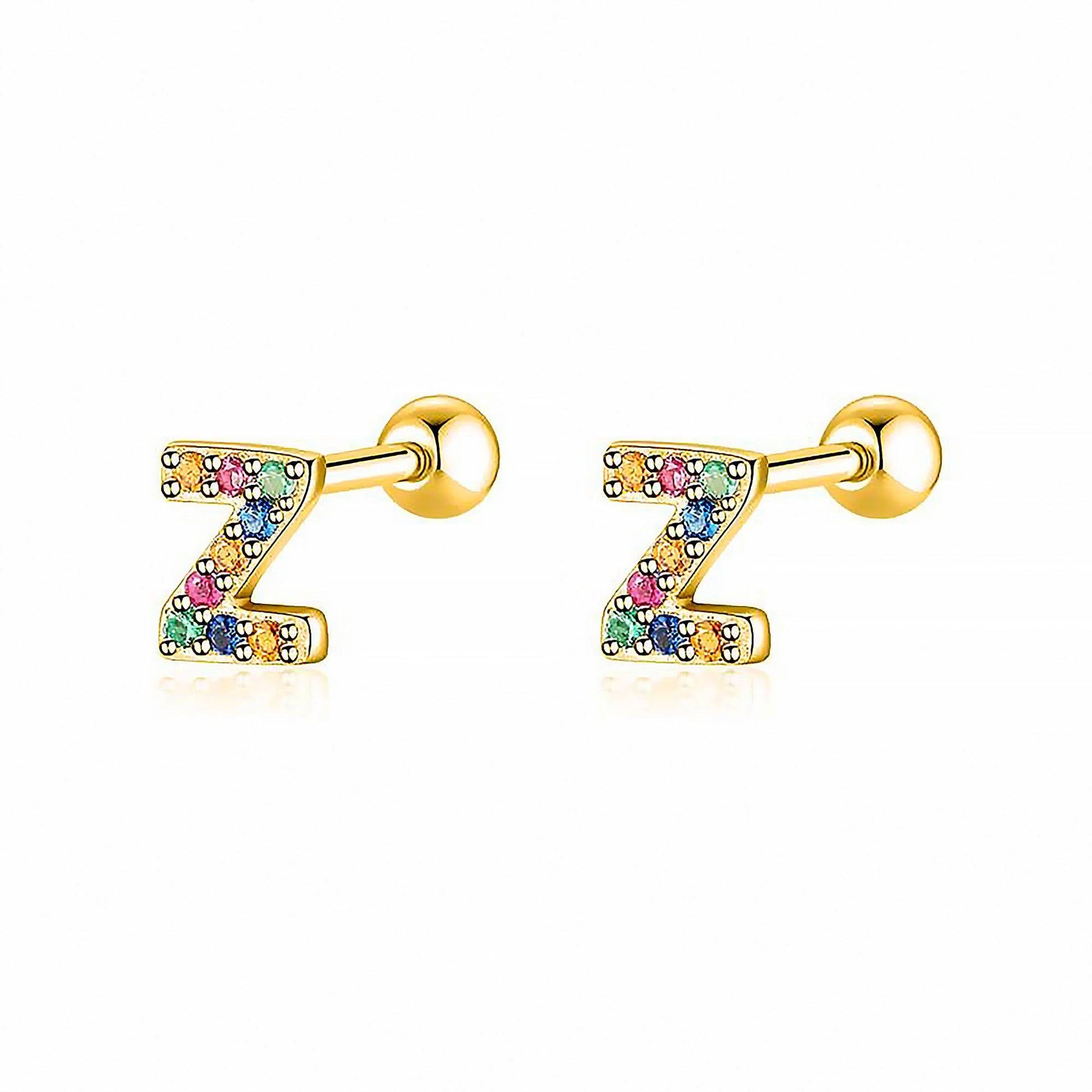 Goldene Ohrringe mit bunten Buchstaben Z, Schmuck, modisch, Damenaccessoire.