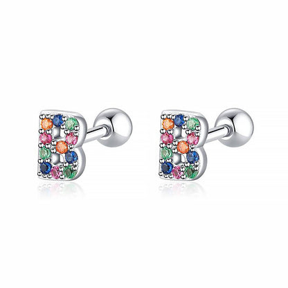 Buchstaben-Ohrringe B, bunt, Silber, Zirkonia, modischer Schmuck, Damenaccessoire.