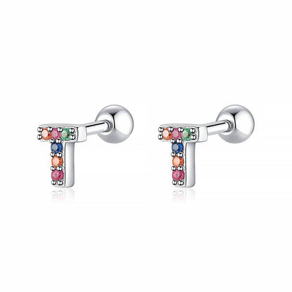 Silberne Ohrringe mit bunten Buchstaben, Schmuck, modische Accessoires, Geschenkideen.