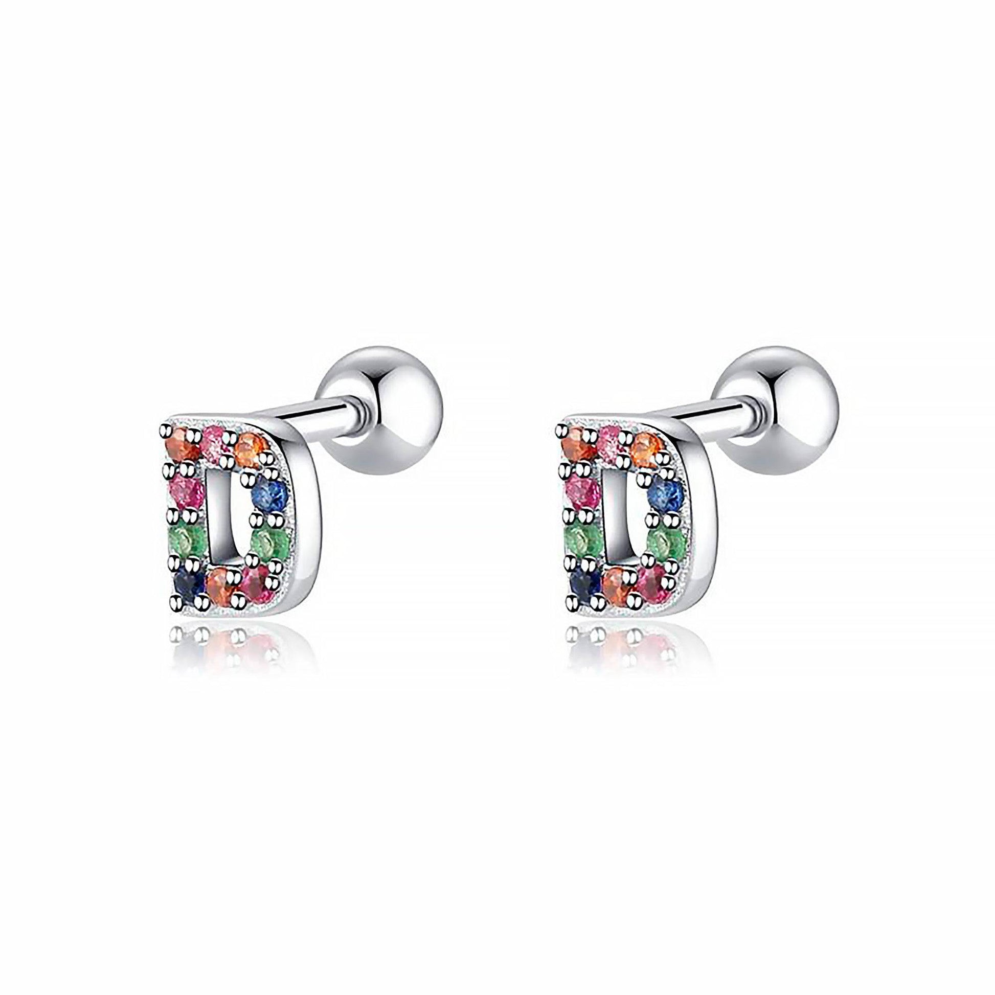Bunte Buchstaben-Ohrringe, Silber, mit Edelsteinen, modischer Schmuck, Geschenkidee.