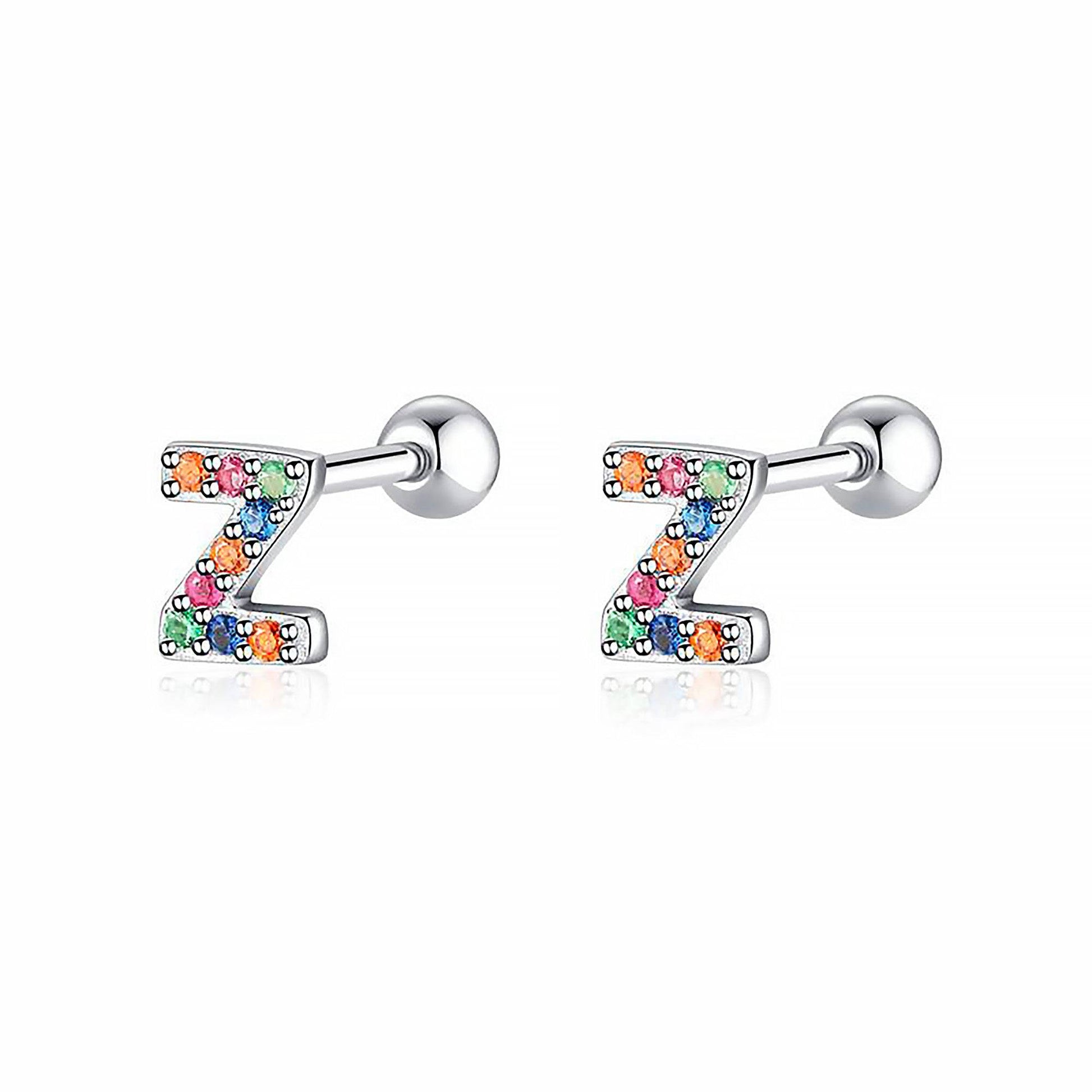 Silberne Ohrringe mit bunten Buchstaben Z, Schmuck, modisch, Damenaccessoire.