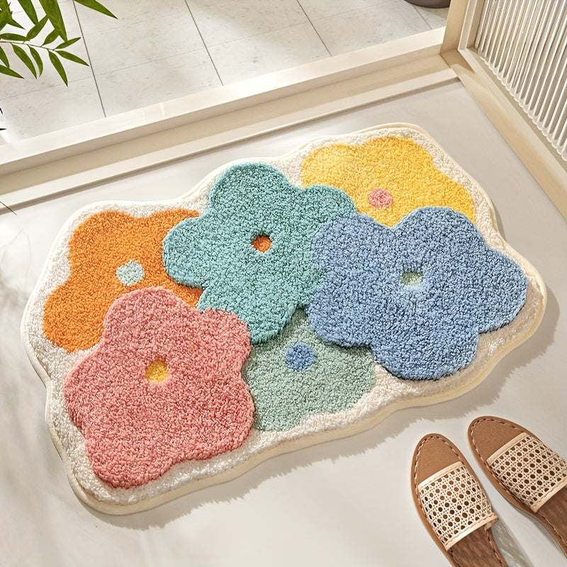 Bunte Blumen-Badematte aus weichem Material, rutschfest, dekorativ, Badezimmerteppich.