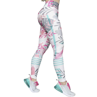 Damen-Leggings mit rosa Blumenmuster, hoher Bund, Sportbekleidung, atmungsaktiv.