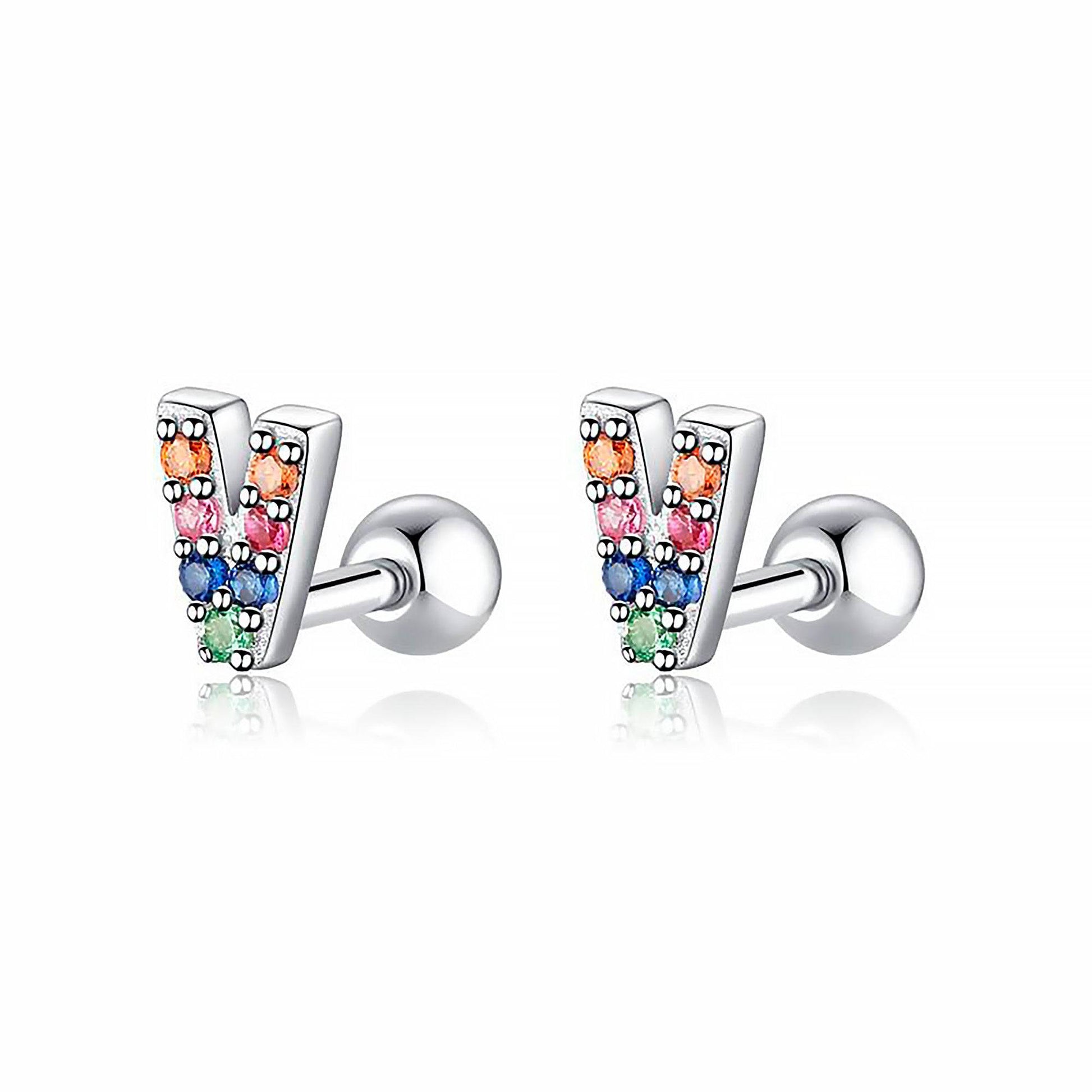 Bunte Buchstaben-Ohrringe, Silber, mit Kristallen, modischer Schmuck, Geschenkidee.