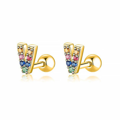 Goldene Ohrringe mit bunten Buchstaben, Schmuck, modisch, Damenaccessoire, Geschenkidee.