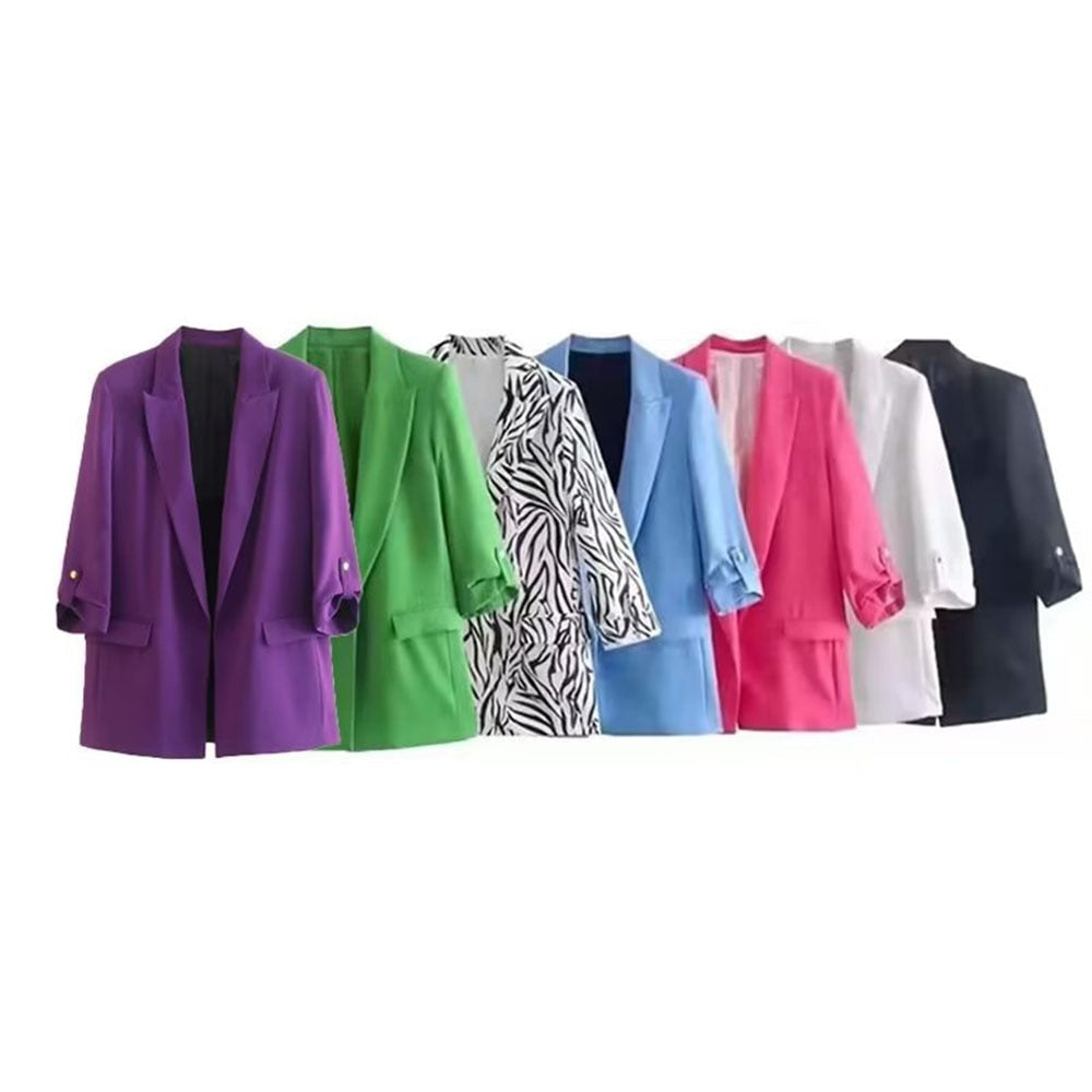 Bunte Damenblazer Kollektion, lila, grün, Zebra, blau, pink, weiß, schwarz, modisch.