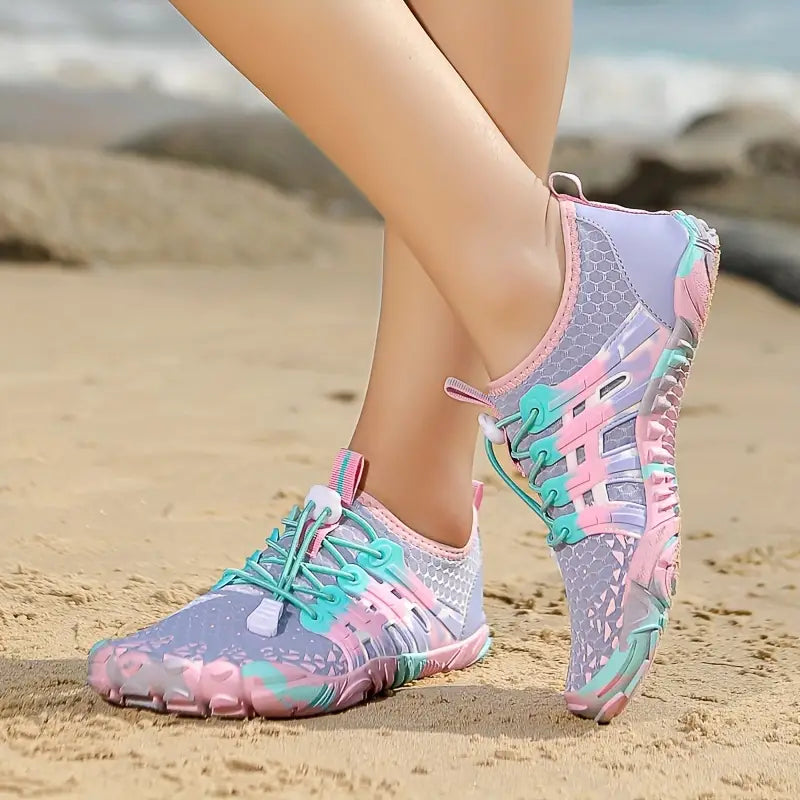 Damen Barfußschuhe, pastellfarben, atmungsaktiv, ideal für Strand und Outdoor-Aktivitäten.