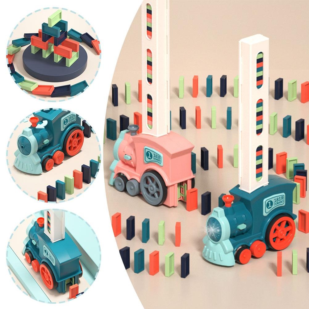 Bunter Domino-Zug Spielzeug, Kunststoff, mit Dominosteinen, für Kinder, Lernspielzeug.