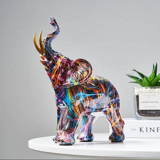 Bunte Elefantenfigur aus Harz, moderne Kunst, dekorative Skulptur, Wohnzimmerdekoration.