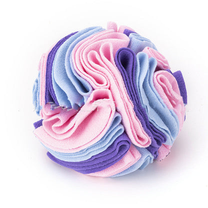 Bunte Schnüffelball für Hunde, aus weichem Stoff, rosa, lila, blau, interaktives Hundespielzeug.