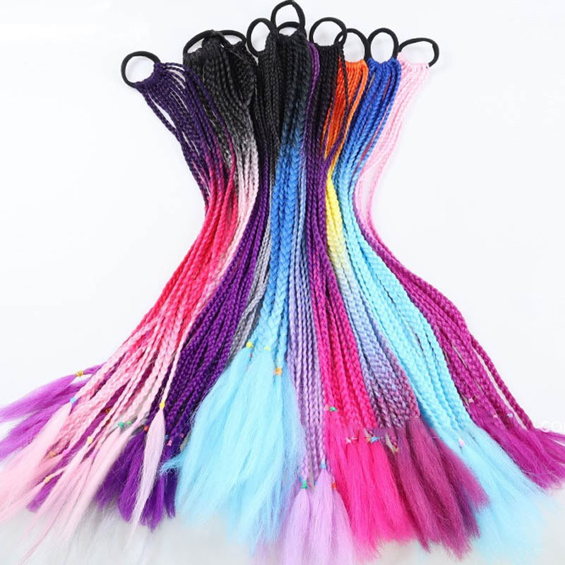 Bunte synthetische Haarverlängerungen, geflochten, mehrfarbig, für Cosplay und Styling.